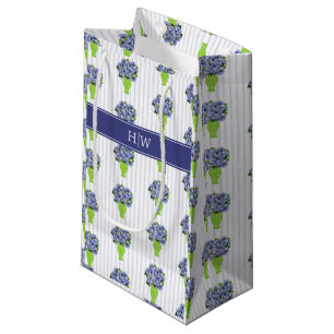 Petit Sac Cadeau Vase Floral Coastal Hydrangea Bleue Monogramme