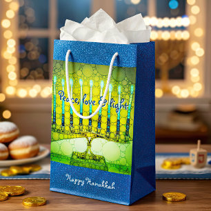 Petit Sac Cadeau Vert Bleu Paix Amour Lumière Hanoukka Menorah Bold