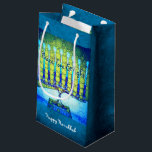 Petit Sac Cadeau Vert Bleu Paix Amour Lumière Hanoukka Menorah Bold<br><div class="desc">"Paix, amour et lumière." Une photo de fond illustrant une menorah d'art bleu et vert brillant, coloré, vous aide à inaugurer les vacances d'Hanoukka dans le style. Sentez la chaleur et la joie de la saison des Fêtes chaque fois que vous utilisez ce petit sac cadeau personnalisé mignon et amusant....</div>