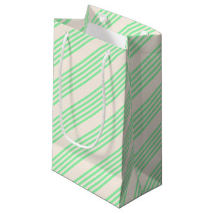 Petit Sac Cadeau Vert et beige cinq rayures motif