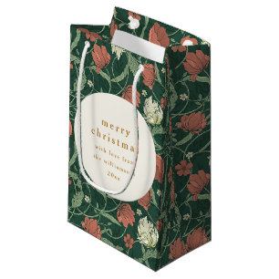 Petit Sac Cadeau Vert Floral Rouge Noël Personnalisé Joyeux Vintage