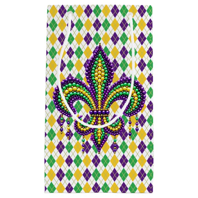 Petit Sac Cadeau Vert jaune pourpre Mardi Gras fleur de lis (Devant)