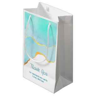 Petit Sac Cadeau Vert tropical paisible avec Merci frontière or