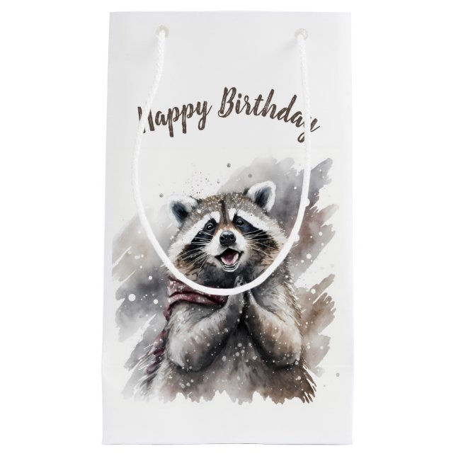 Petit Sac Cadeau Vibes d'hiver Raccoon - fête d'anniversaire - (Devant)