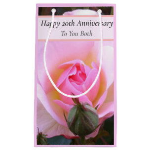 Petit Sac Cadeau Vingtième Anniversaire de Mariage Rose Anglaise Pa