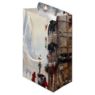 Petit Sac Cadeau Vintage Christmas Village Street Vacances