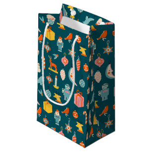 Petit Sac Cadeau Vintage Noël Ornements Motif