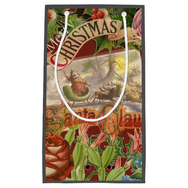 Petit Sac Cadeau Vintage Noël Père Noël Sleigh (Devant)