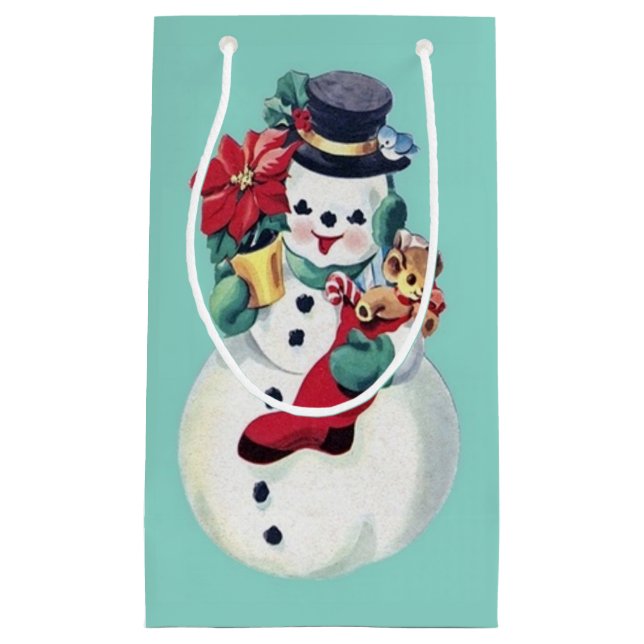 PETIT SAC CADEAU VINTAGE RETRO NOËL SNOWMAN (Devant)