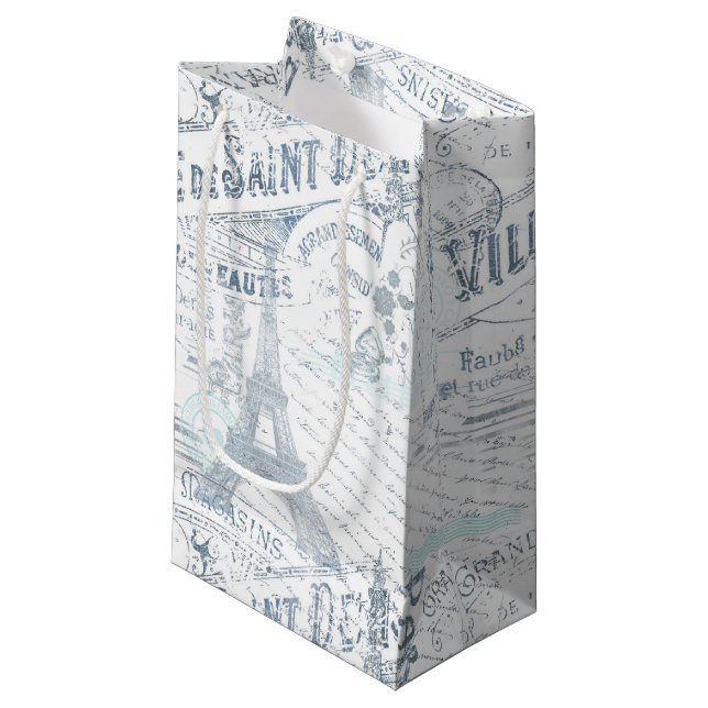 Petit Sac Cadeau Vintage Romance Collage bleu ID226 (Devant Angle)