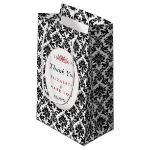 Petit Sac Cadeau Vintage Rouge, noir & blanc Mariage damassé Favori
