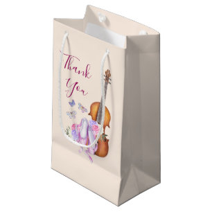 Petit Sac Cadeau Violon, chaussures de ballet et Merci de papillons