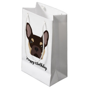 Petit Sac Cadeau Visage Mignon de Bouledogue Français Brun et Tan