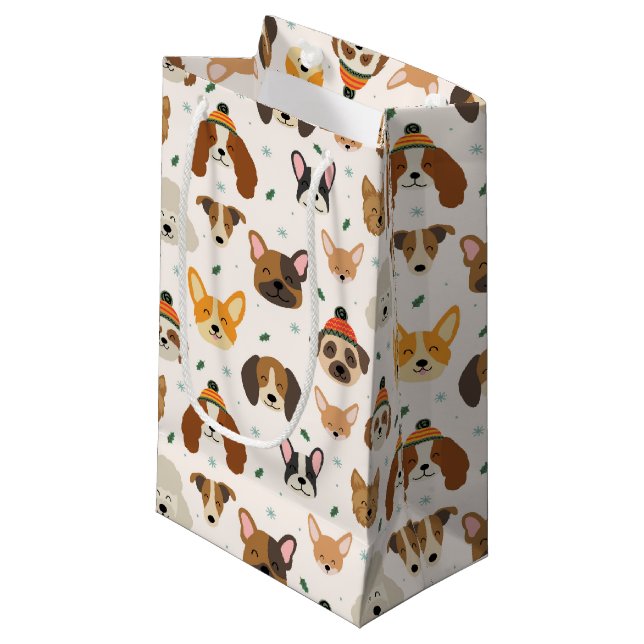 Petit Sac Cadeau Visages de chiens en hiver Casquette Motif de vaca (Devant Angle)