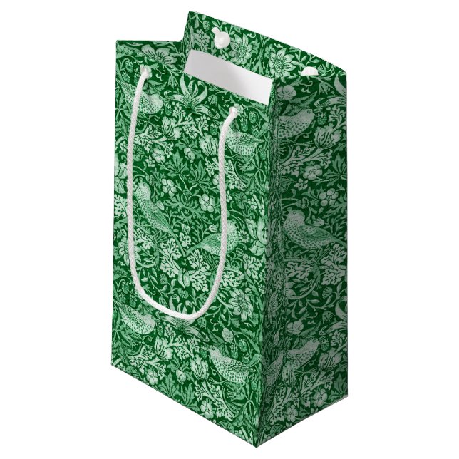 Petit Sac Cadeau Voleur de fraises vert, William Morris (Devant Angle)