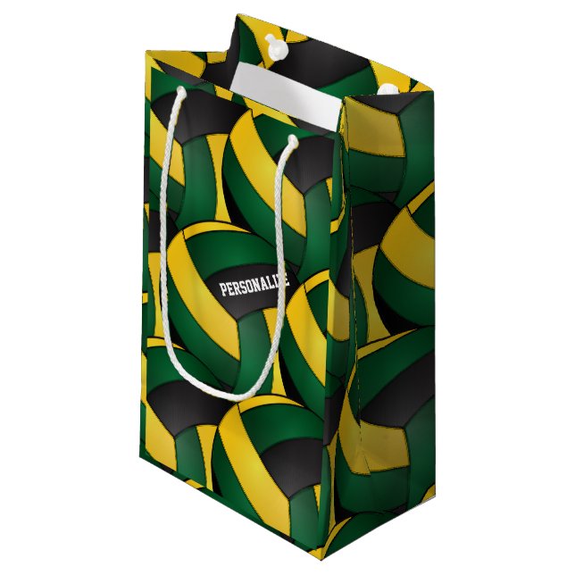 Petit Sac Cadeau Volley-ball vert foncé et or (Devant Angle)