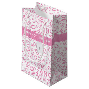 Petit Sac Cadeau Votre texte : 40e Motif de nombre aléatoire rose