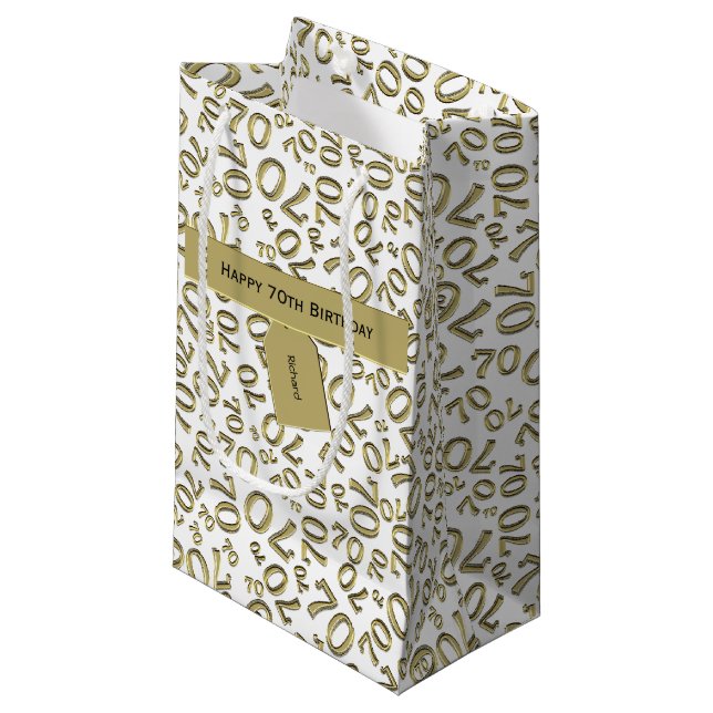 Petit Sac Cadeau Votre texte : 70th Birthday Gold Number 70 Motif (Devant Angle)