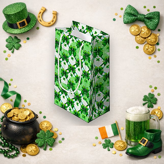 Petit Sac Cadeau Watercolor Green Shamrock Plaid Pattern (Créateur téléchargé)