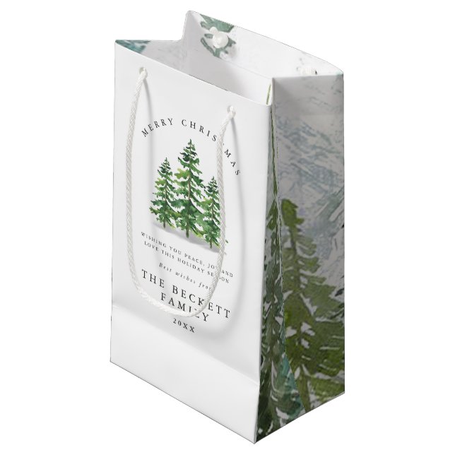 Petit Sac Cadeau Watercolor Pine Tree Forest Christmas (Devant Angle)