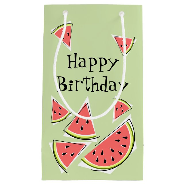 Petit Sac Cadeau Watermelon Green Pieces Joyeux anniversaire (Devant)