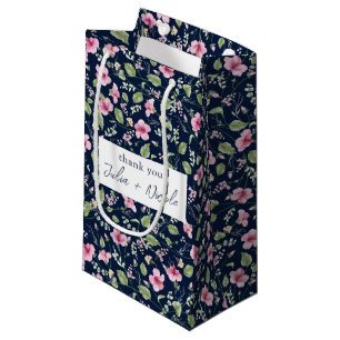 Petit Sac Cadeau Wedding shower en fleur d'Hibiscus rose bleu marin