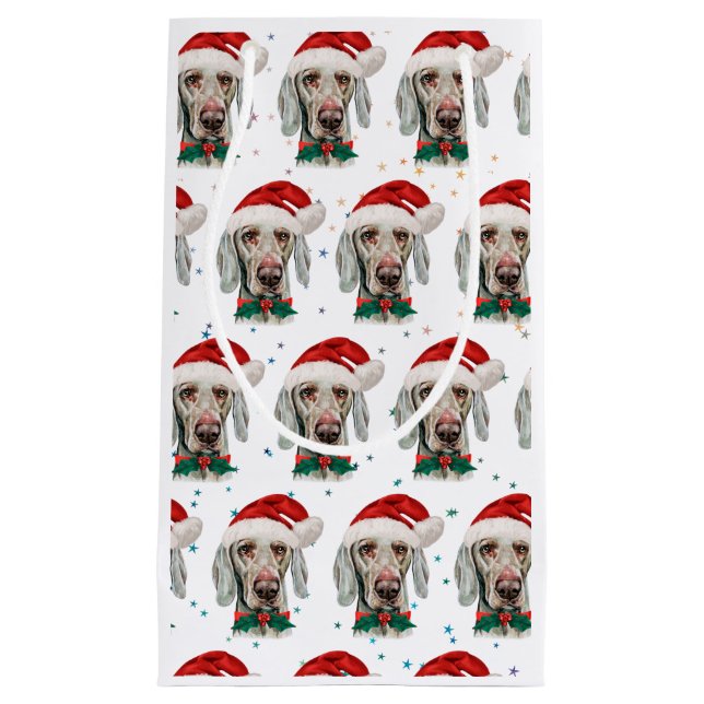 Petit Sac Cadeau Weimaraner Chien race Étoiles de Noël (Devant)