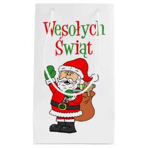 Petit Sac Cadeau Wesolych Swiat Et Père Noël Polonais Christmas Sma