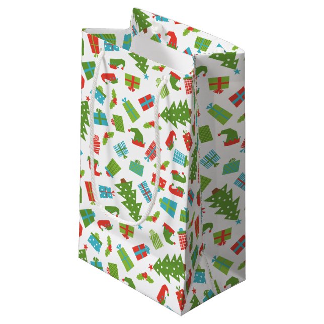 Petit Sac Cadeau Whimsical Retro Tree Cadeaux Elf Casquette Chaussu (Devant Angle)