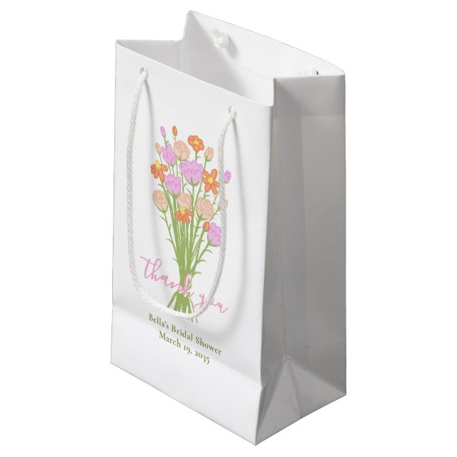 Petit Sac Cadeau Wildflower Pastel Bridal Shower Custom Thank You  (Devant Angle)