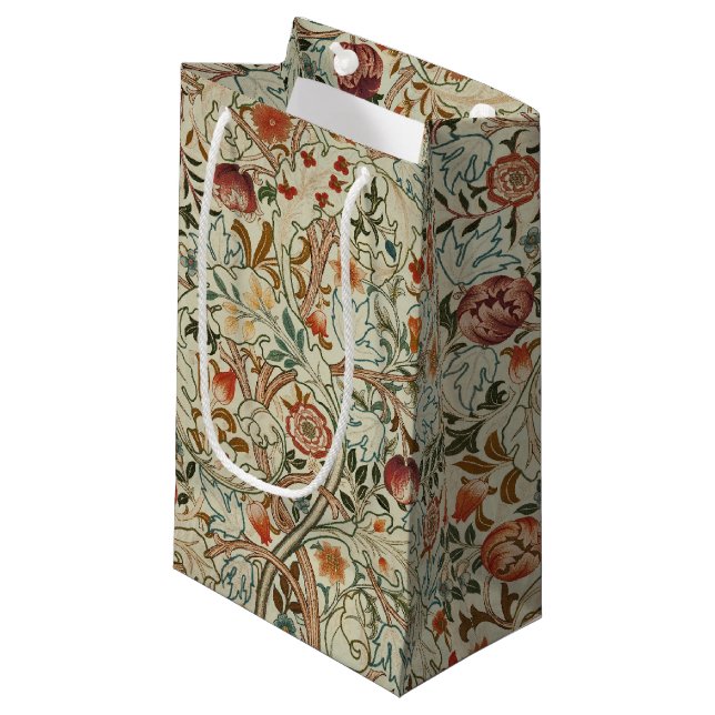 Petit Sac Cadeau William Morris Acanthus Broderie Motif Floral (Devant Angle)