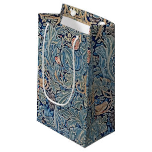 Petit Sac Cadeau William Morris Beau motif floral bleu rose