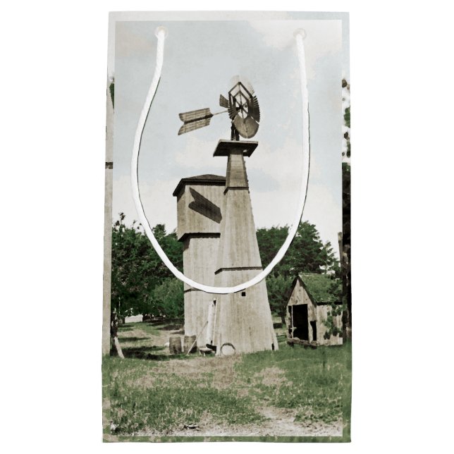 Petit Sac Cadeau Windmill Rural Farm 1890's Colorsplash Aquarelle (Devant)