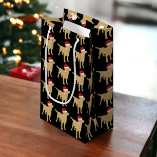 Petit Sac Cadeau Yellow Labrador Retriever En Red Santa Hat