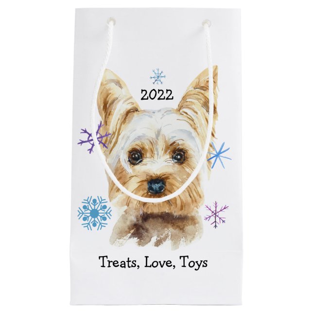 Petit Sac Cadeau Yorkie Dog Snowflakes Texte personnalisé Noël (Devant)