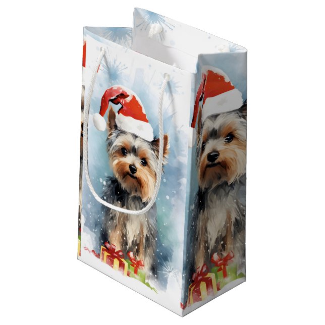 Petit Sac Cadeau Yorkshire Terrier peinture de Noël (Dos Angle)