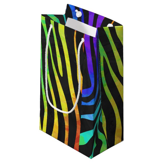 Petit Sac Cadeau Zebra Black et Rainbow Print (Devant Angle)