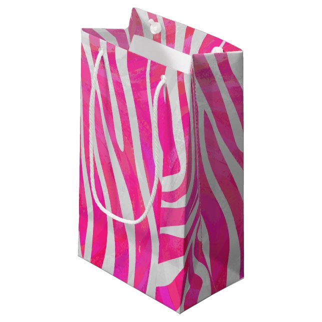 Petit Sac Cadeau Zebra Hot Pink et White Print (Devant Angle)
