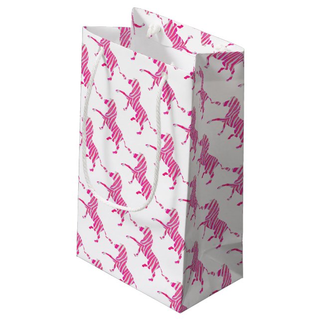 Petit Sac Cadeau Zebra Hot rose et blanc Silhouette (Dos Angle)