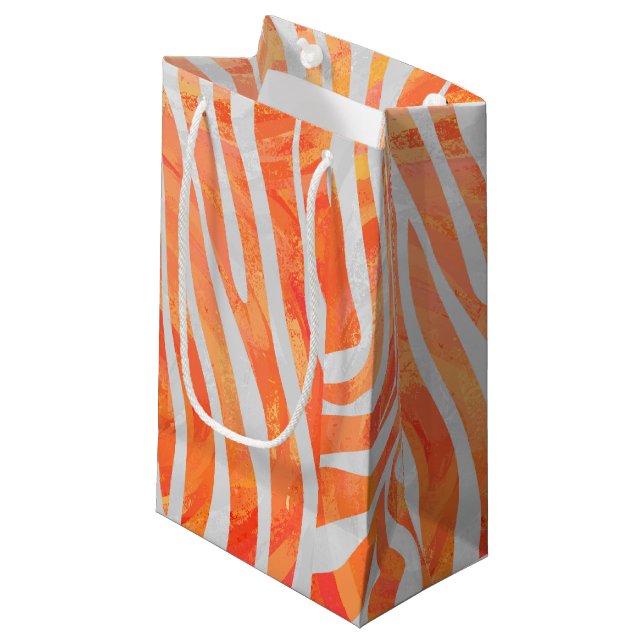 Petit Sac Cadeau Zebra Orange and White Print (Devant Angle)