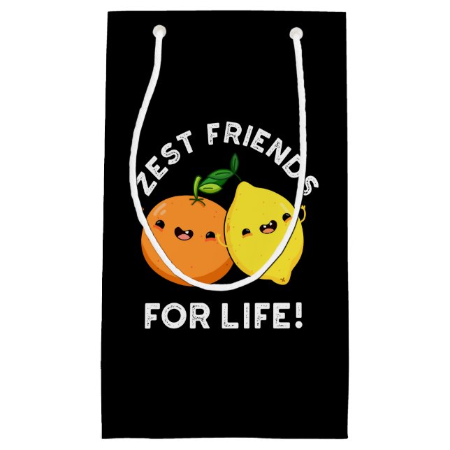 Petit Sac Cadeau Zest Friends for Life Funny Citrus Pun Dark BG (Devant)