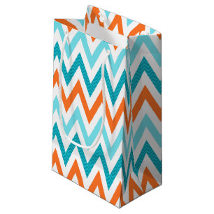 Petit Sac Cadeau ZigZag Chevron Orange Aqua Motif bleu moderne