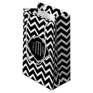Petit Sac Cadeau Zigzag géométrique Monogramme noir & blanc Chevron