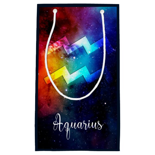 Petit Sac Cadeau Zodiac : Aquarius Space Rainbow (Devant)