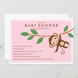 Petit singe - rose  Invitation Baby shower