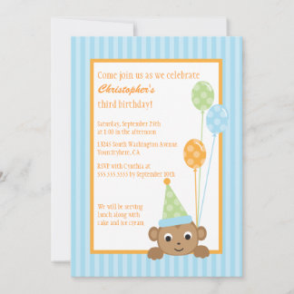 Petit singe tenant des ballons invitation de fête