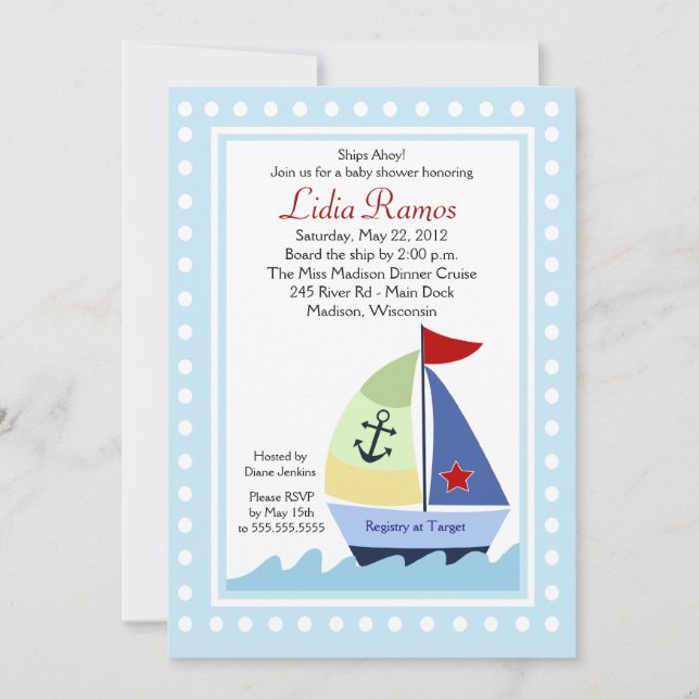 Petit Skipper Voilier 5x7 Baby shower Invitation (Devant)