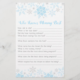 Petit Snowflake Baby Boy Shower Mommy Quiz bleu