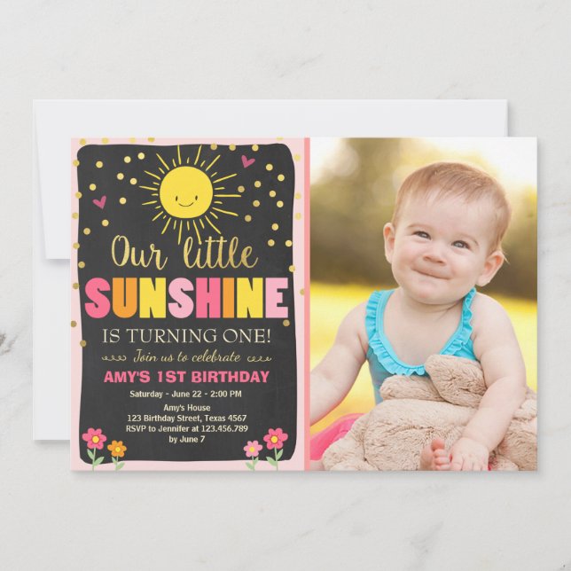 Petit soleil Invitation Anniversaire Pink Gold Gir (Devant)