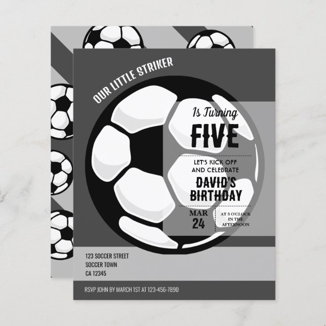 Petit Striker budget de football Anniversaire Invi (Devant / Derrière)